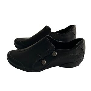 Taos Encore Loafers Women 8.5 Black Leather Button Slip On Shoes ENC-1274L